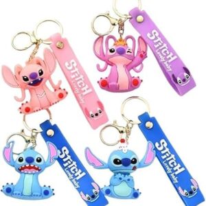 Jnrss 4pcs Stitch Cartoon Keychains for Girls Boys, Anime Kawaii Keychain, Backpack…