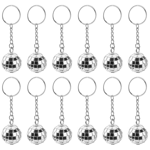 Abvsdu 12PCS Disco Ball Keychain, Silvery Mini Keychains Party Favors, Keychain Small…