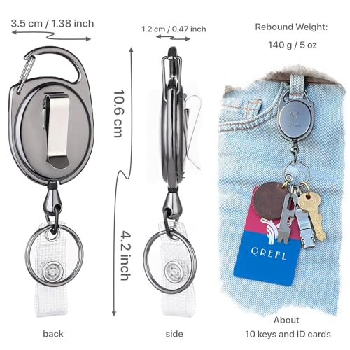 QREEL Heavy Duty Badge Reel, Metal Retractable Keychain, Steel Cord Retractable Badge… - Image 2