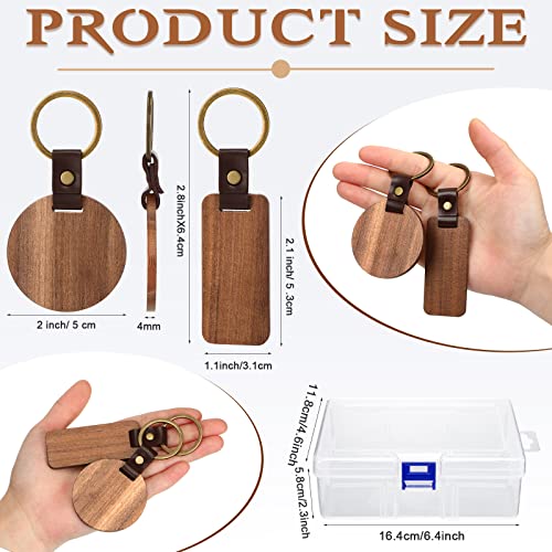 20 Pcs Blank Wooden Keychains Leather Keychains for Engraving Blanks Keychain with… - Image 3
