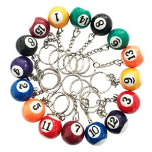 JUSTAUS Colorful Billiard Ball 16 Pcs,Mini Key Chain Balls Eightball Billar Chains…