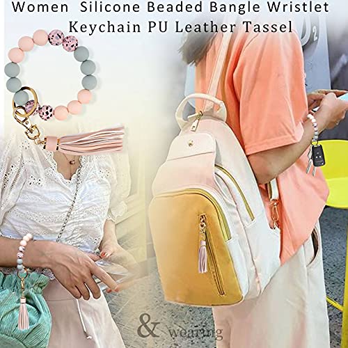 BIHRTC Keychain Wristlet Bracelet Silicone Key Ring Bracelet Wristlet Keychain with Leather… - Image 6