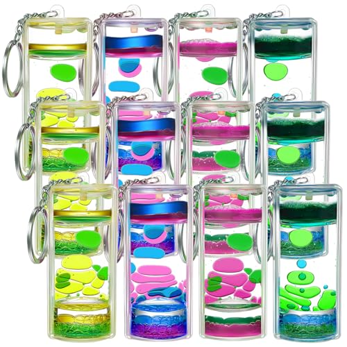 Equsion 12 Pcs Liquid Keychains Motion Bubbler Sensory Toys Liquid Timers End…