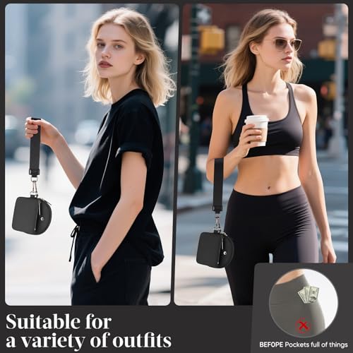 KeyChain Wallet Wristlet Wallets For Women Mini Zip Dual Pouch Wristlet (black+black) - Image 3
