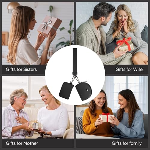 KeyChain Wallet Wristlet Wallets For Women Mini Zip Dual Pouch Wristlet (black+black) - Image 6