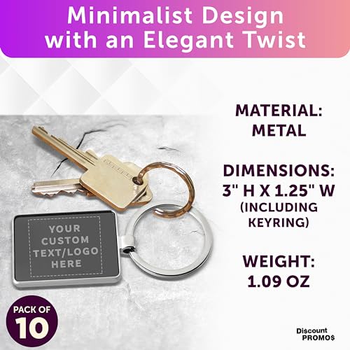 DISCOUNT PROMOS Custom Two Tone Rectangular Metal Keychains Set of 10 - Image 4