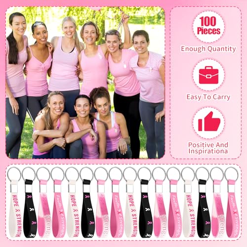 Sureio 100 Pcs Breast Cancer Awareness Silicone Keychain Bulk Pink Ribbon Keychain… - Image 6