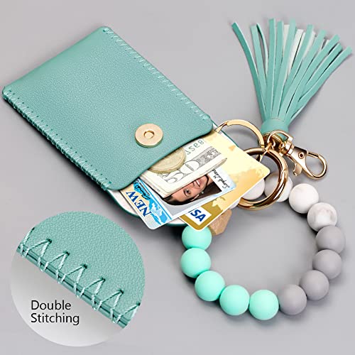 UpUDo Keychain Bracelet Wristlet, Silicone Beaded Key Ring Bracelet with Card Wallet,… - Image 3