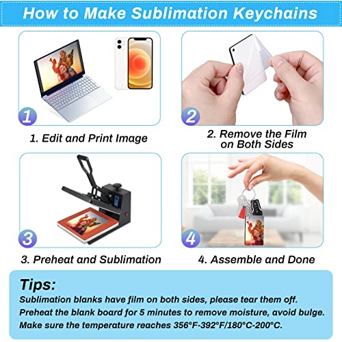 Modacraft 120Pcs Sublimation Keychain Blanks Bulk Set with Rectangle Sublimation Blanks Tassels… - Image 4