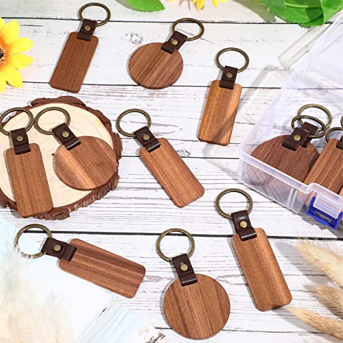 20 Pcs Blank Wooden Keychains Leather Keychains for Engraving Blanks Keychain with… - Image 4
