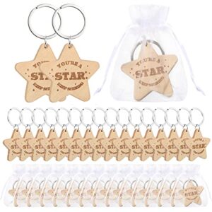 Roowest 50 Pcs Star Keychains Bulk Inspirational Wooden You're a Star Keychains…