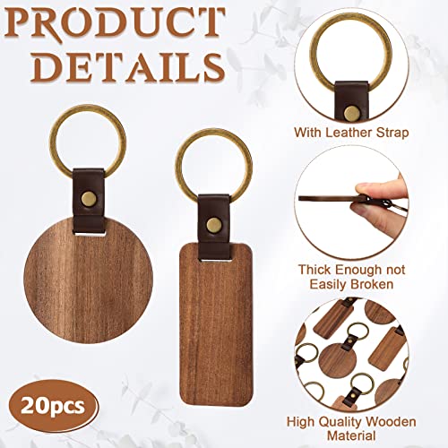 20 Pcs Blank Wooden Keychains Leather Keychains for Engraving Blanks Keychain with… - Image 2