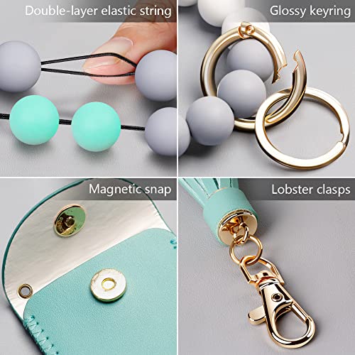 UpUDo Keychain Bracelet Wristlet, Silicone Beaded Key Ring Bracelet with Card Wallet,… - Image 4