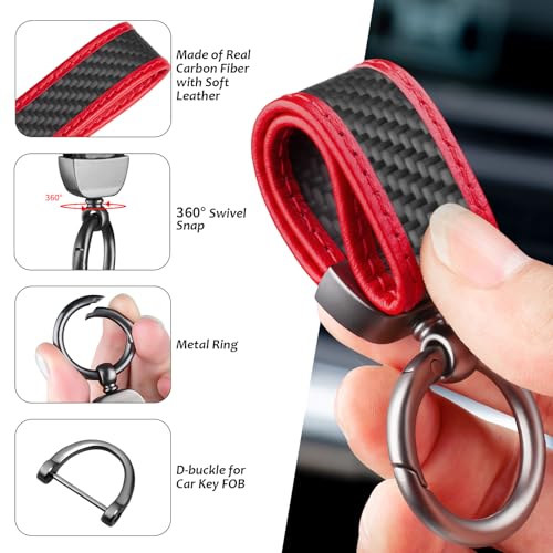 Real Carbon Fiber Keychain,Minimalist Leather Edges,Car Key Fob Chain Holder,Keychains Replacement,Keychains for… - Image 3