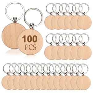 JUXYES 100 PCS Unfinished Wooden Keychain Blanks for Engraving, Wood Engraving Blanks…