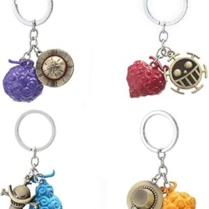 CBKSUHBADE Devil Fruit Keychain 4pcs Set,Anime One Luffy Piece Trafalgar Law Ace…