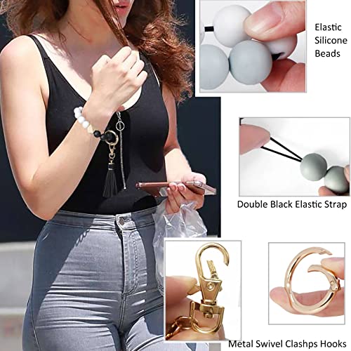 BIHRTC Keyring Wallet Keychain Silicone Beads Bracelet Wristlet with Hand - Image 3