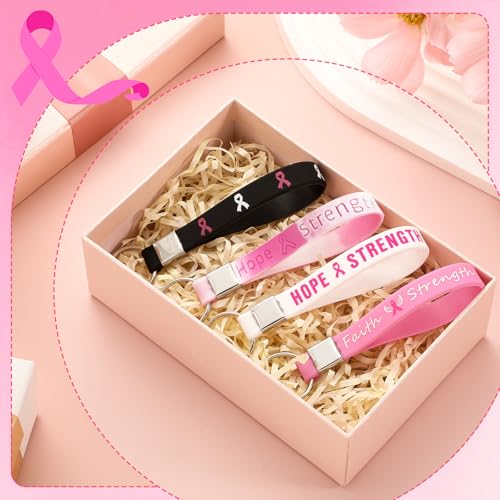 Sureio 100 Pcs Breast Cancer Awareness Silicone Keychain Bulk Pink Ribbon Keychain… - Image 4
