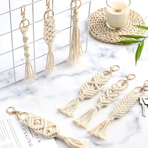 Junkin Macrame Boho Keychains Bulk Handcrafted Aesthetic Key Chain with Tassel for… - Image 5