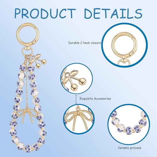 chorfla Cherry Keychain Wristlet Bag Charms for Women,Beaded Bow Keychain Wristlet Key… - Image 2