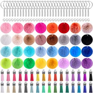 BQTQ 160 Pieces Fluffy Pom Pom Balls with Tassels Keychain Faux Fur…