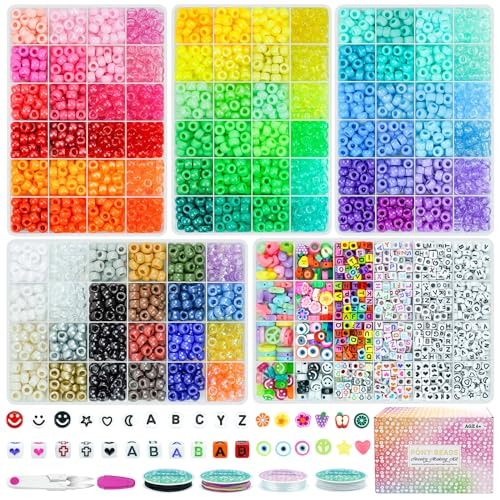 5 Boxes Bracelet Making Kit Pony Beads, 96 Colors 6x9mm 3500Pcs Kandi…