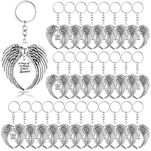 WILLBOND 48 Pcs Silver Angel Wings Keychain Gifts Memorial Funeral Gift Angel…