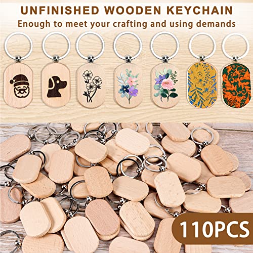 Auihiay 110 Pieces Wood Keychain Blanks, Wood Key Chain Bulk, Unfinished Wood… - Image 2