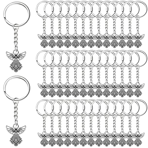 Taiyin 100 Pcs Guardian Angel Keychain Silver Angel Charm Keychain Key Ring…