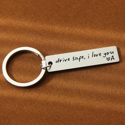 HubbgDesign Key Chain Drive Safe I Love You Engraved Initial Personalized Gift… - Image 2