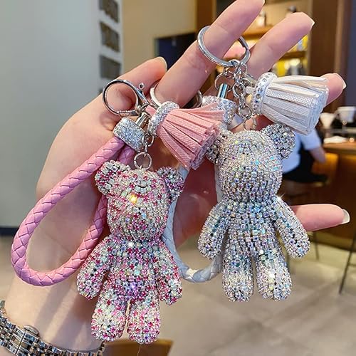 BONICI Girls Fashionable Diamond Bear Pendant Keychain Bling Sparkle Luxury Bear Key - Image 3