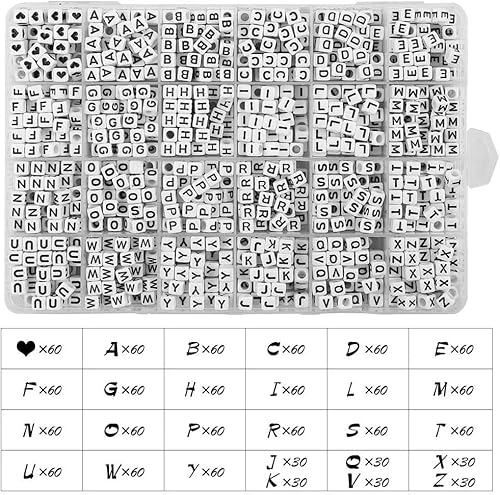Quefe 1440pcs Acrylic Letter Beads White Cube Sorted Alphabet Beads for Jewelry… - Image 3